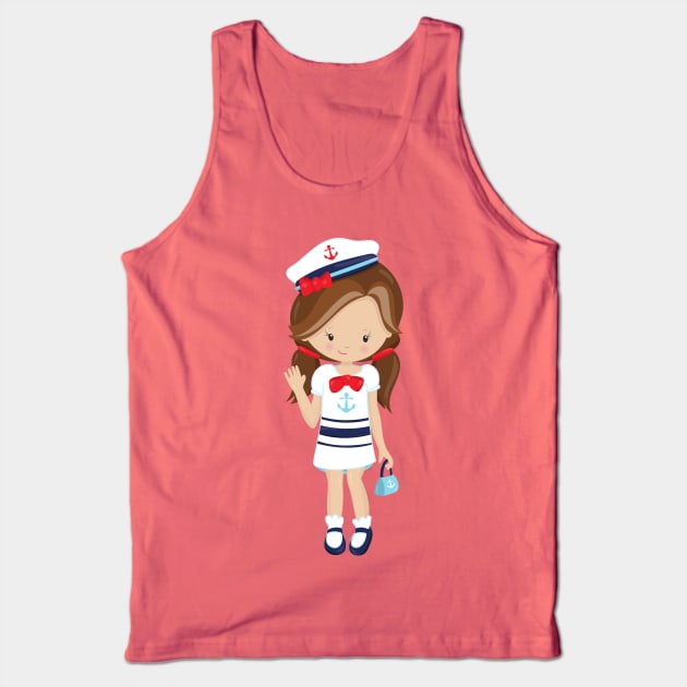 Boat Captain, Skipper, Cute Girl, Brown Hair Tank Top by Jelena Dunčević